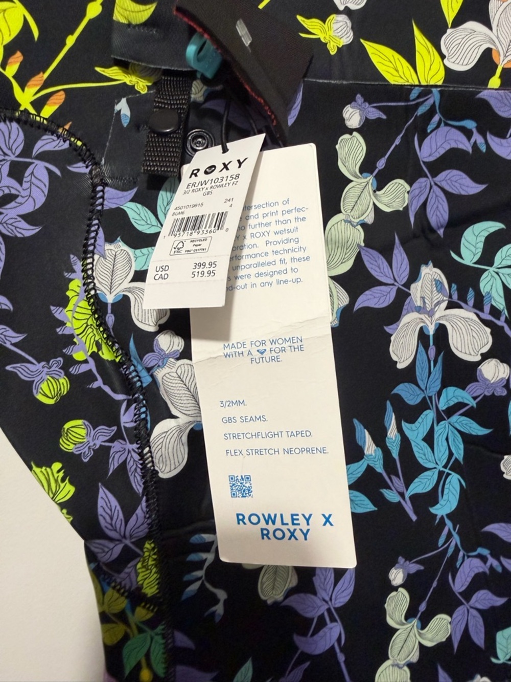 Roxy Black Floral Full-Body Wetsuit with Blue, Purple & Lime Accents - Picture 2 of 3